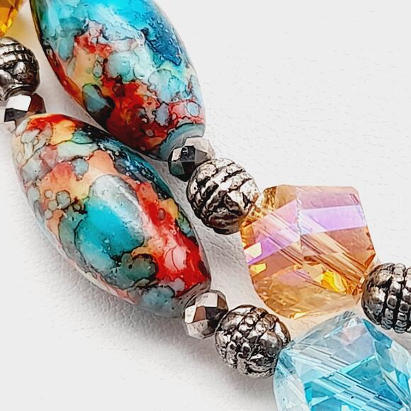 Artisan Multicolored Art Bead Crystal 40 Inch Beaded Necklace, No Clasp - Picture 3 of 15